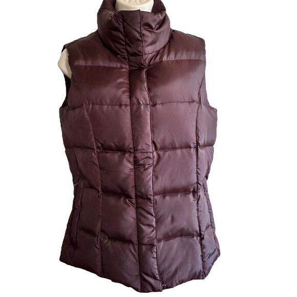 Eddie Bauer ~ Plum Goose Down Puffer Vest ~ Size Small ~ interior zipped pocket - Picture 1 of 13